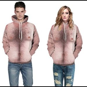 NWT Hairy Body Gag Gift Hoodie Sweater with pocket and drawstring sweatshirt